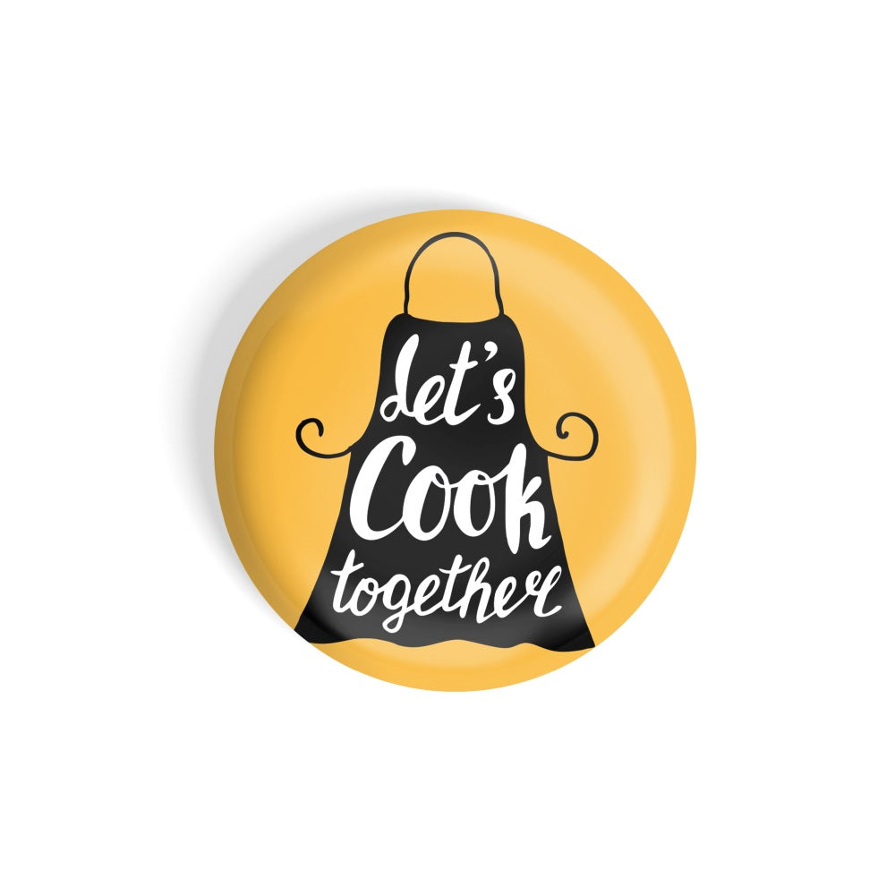 dhcrafts Round Fridge Magnet Yellow Food Lovers Lets Cook Together Glossy Finish Design Pack of 1 (75 mm)